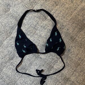 Ralph Lauren Navy Halter Bikini Top with Embroidered Logo